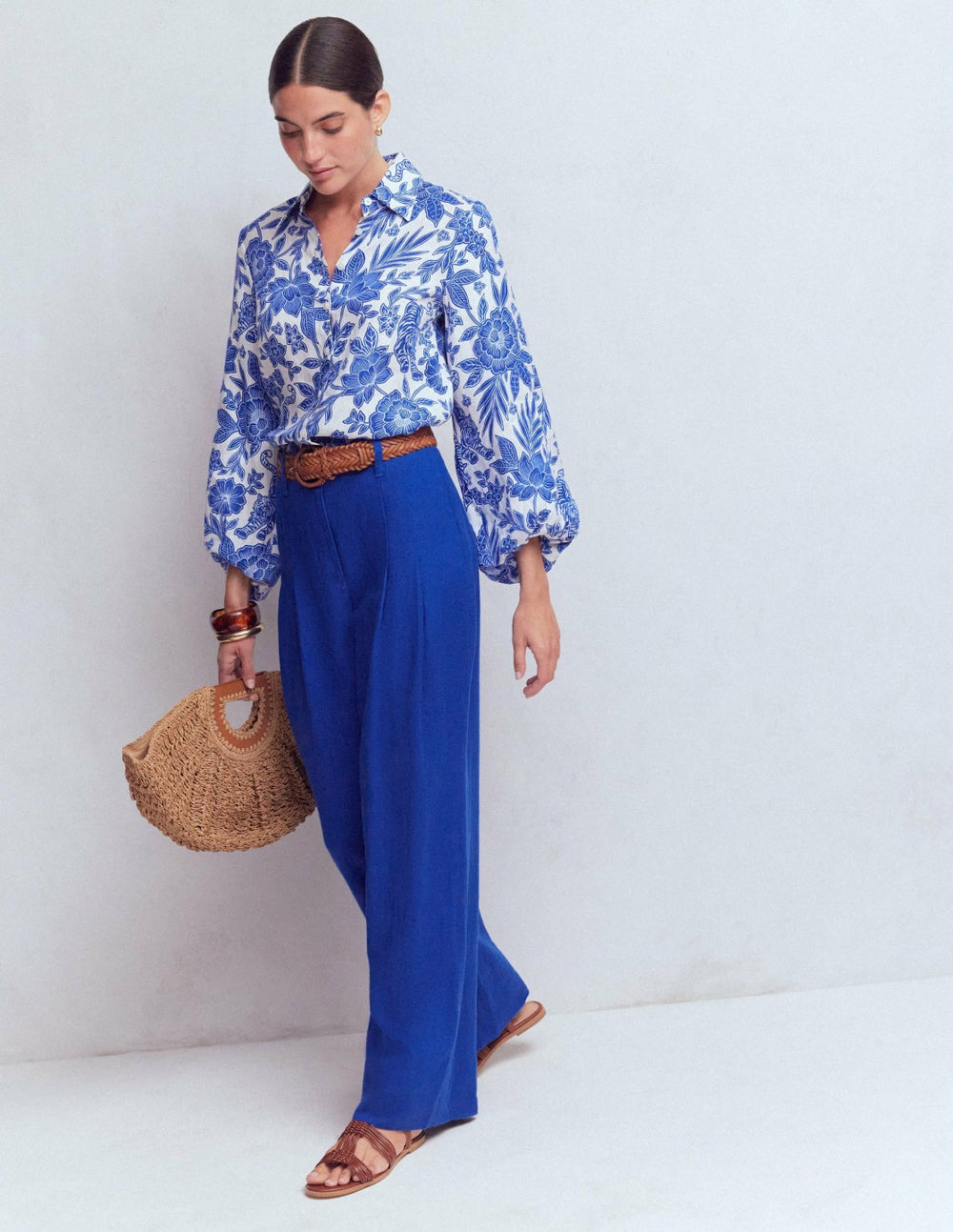 Mayfair Linen Pants-Bright Blue / Boden On sale