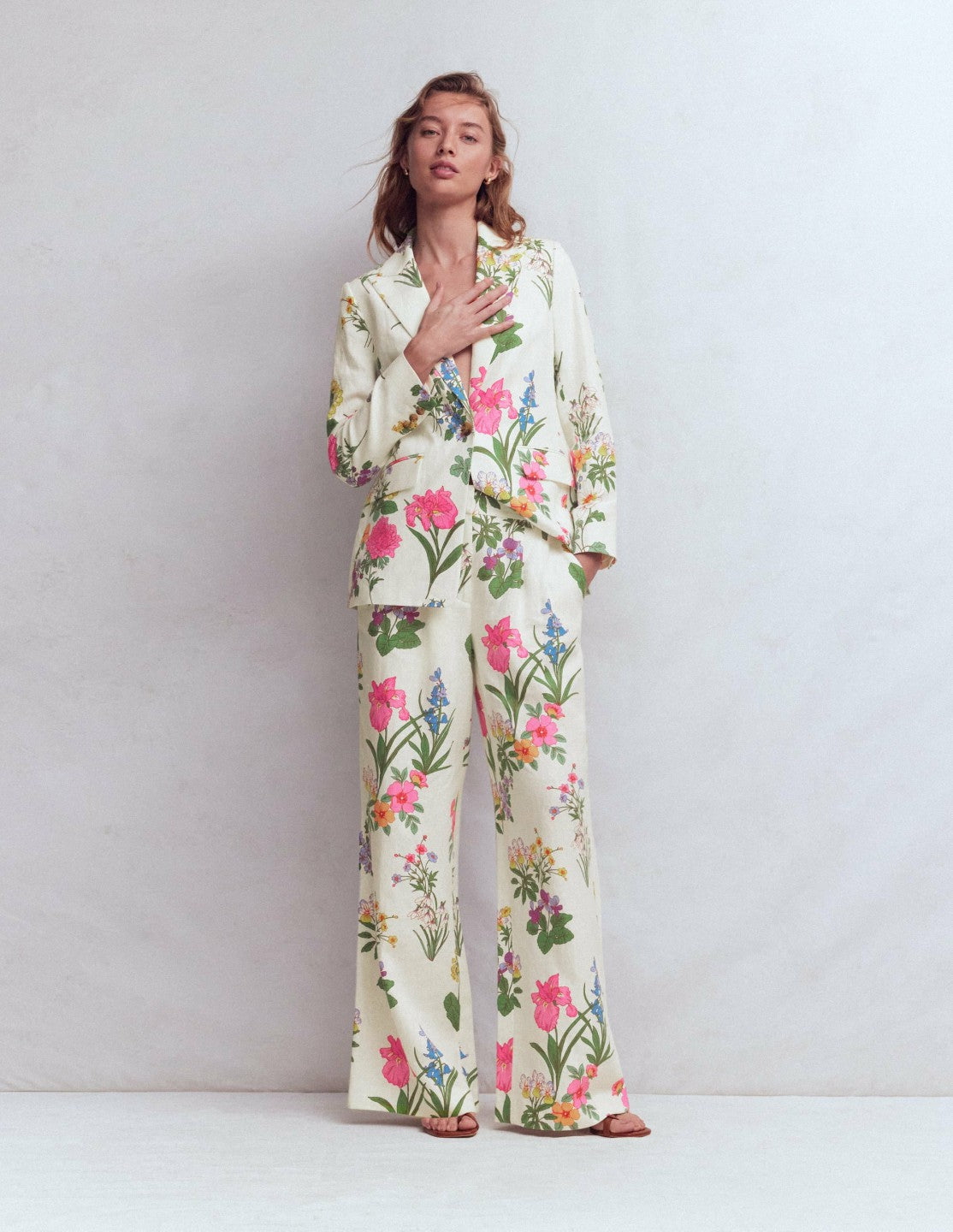 Kensington Linen Pants-Ivory, Delicate Blossom / Boden
