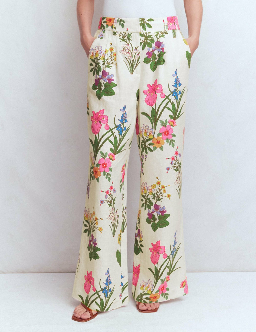 Kensington Linen Pants-Ivory, Delicate Blossom / Boden