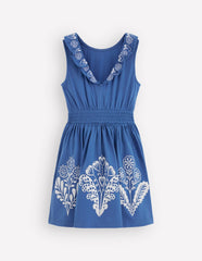 Embroidered V-back dress-Bright Blue Embroidery / Boden Sale