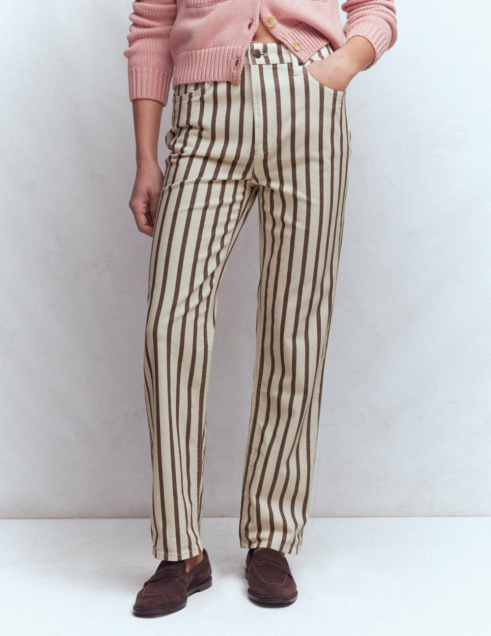 High Rise Straight Jeans-Brown Ecru Stripe / Boden Outlet