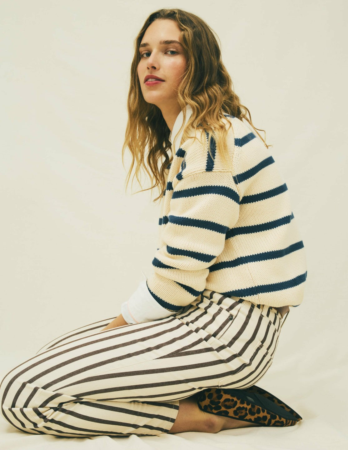 High Rise Straight Jeans-Brown Ecru Stripe / Boden Outlet