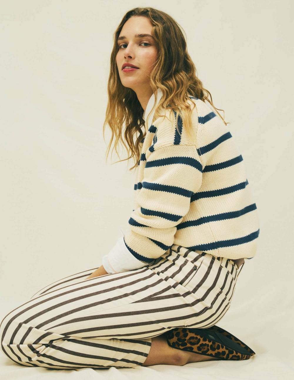 High Rise Straight Jeans-Brown Ecru Stripe / Boden Outlet