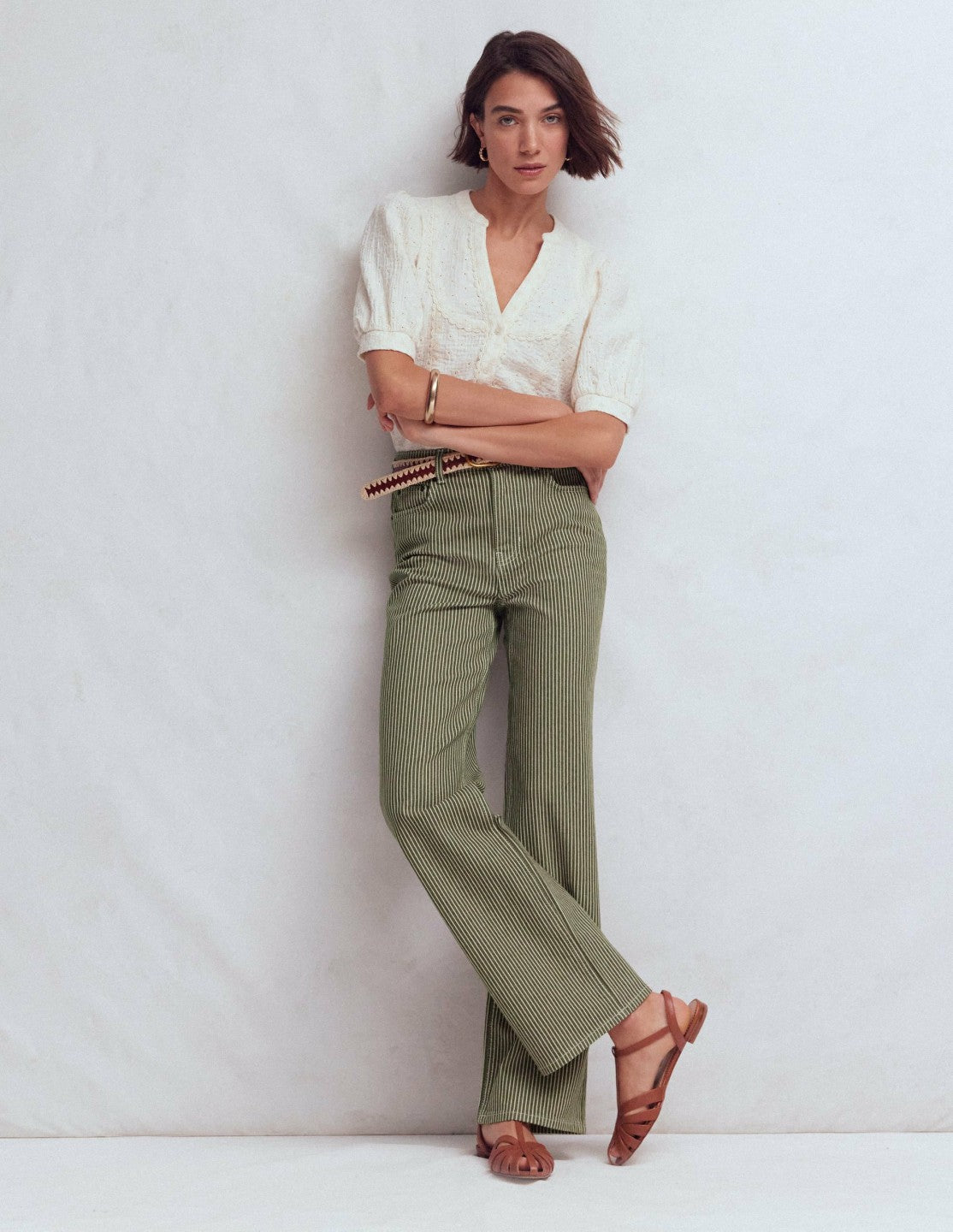 High Rise Column Leg Jeans-Olive Ecru Stripe / Boden