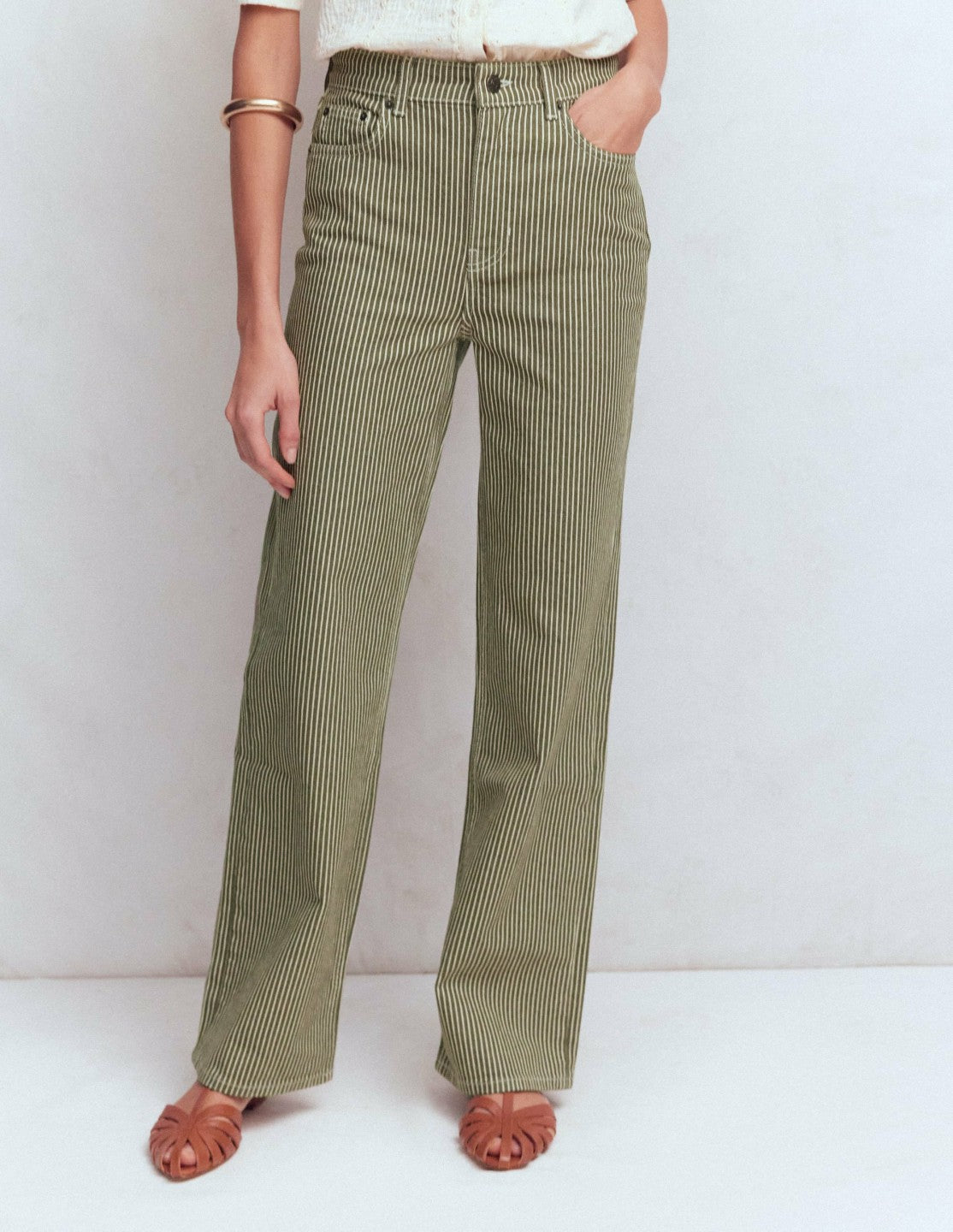 High Rise Column Leg Jeans-Olive Ecru Stripe / Boden