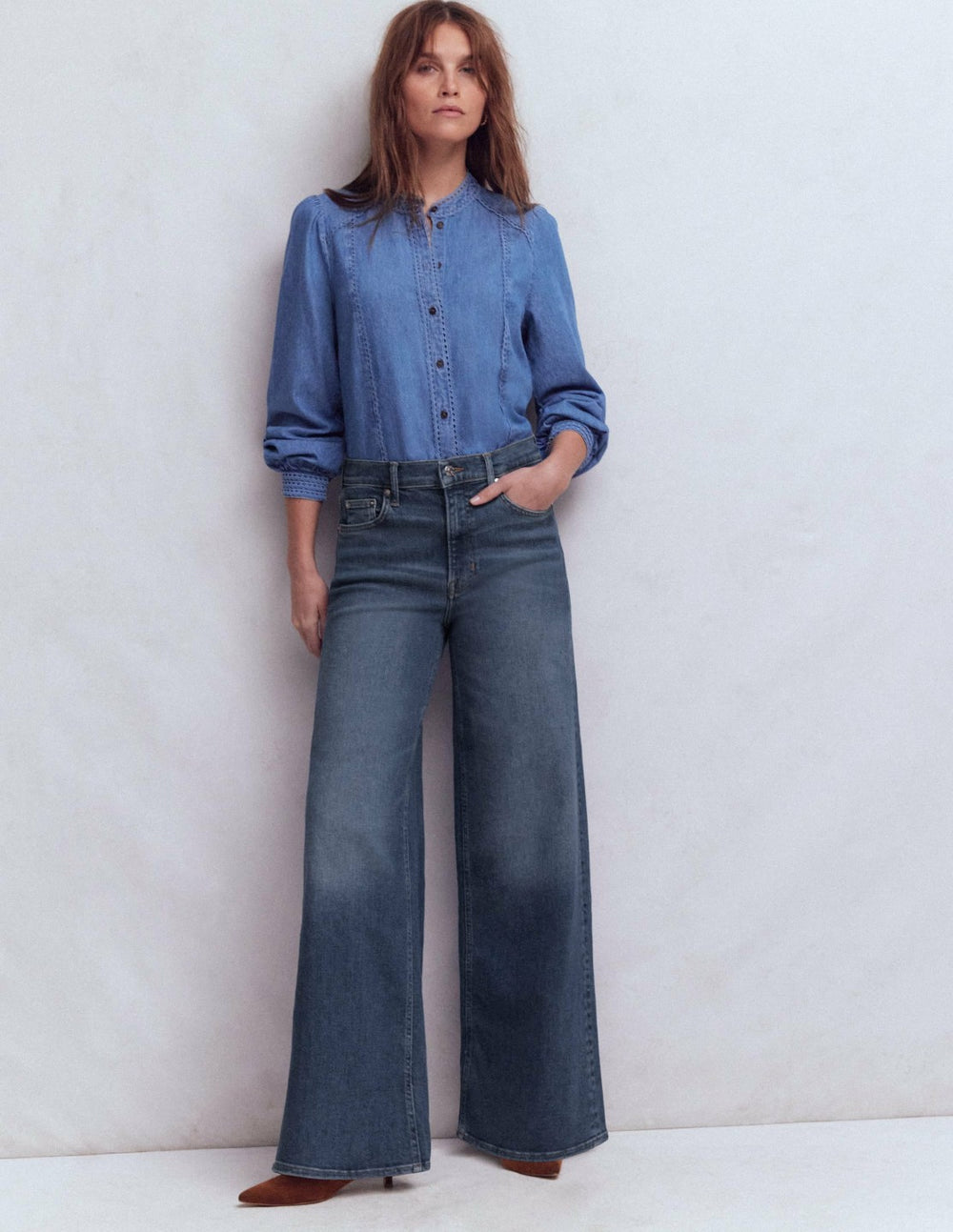 High Rise Wide Leg Jeans-Mid Vintage / Boden