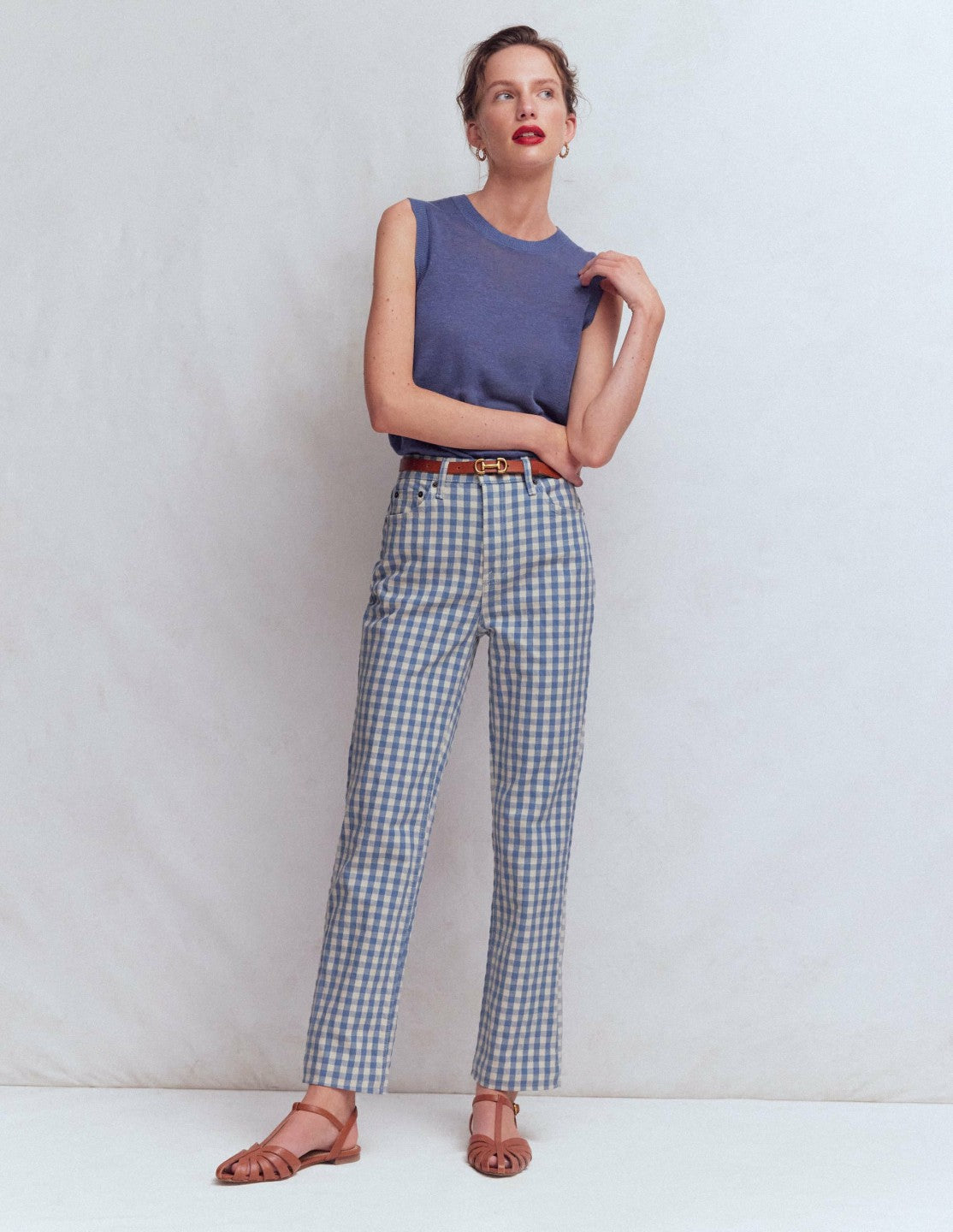 High Rise Straight Jeans-Blue Gingham / Boden Sale