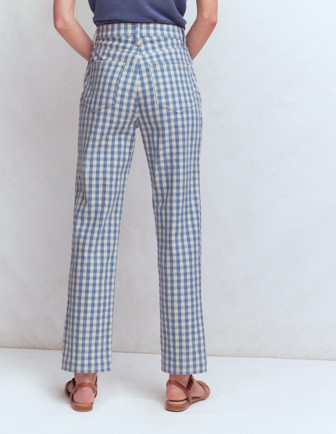 High Rise Straight Jeans-Blue Gingham / Boden Sale