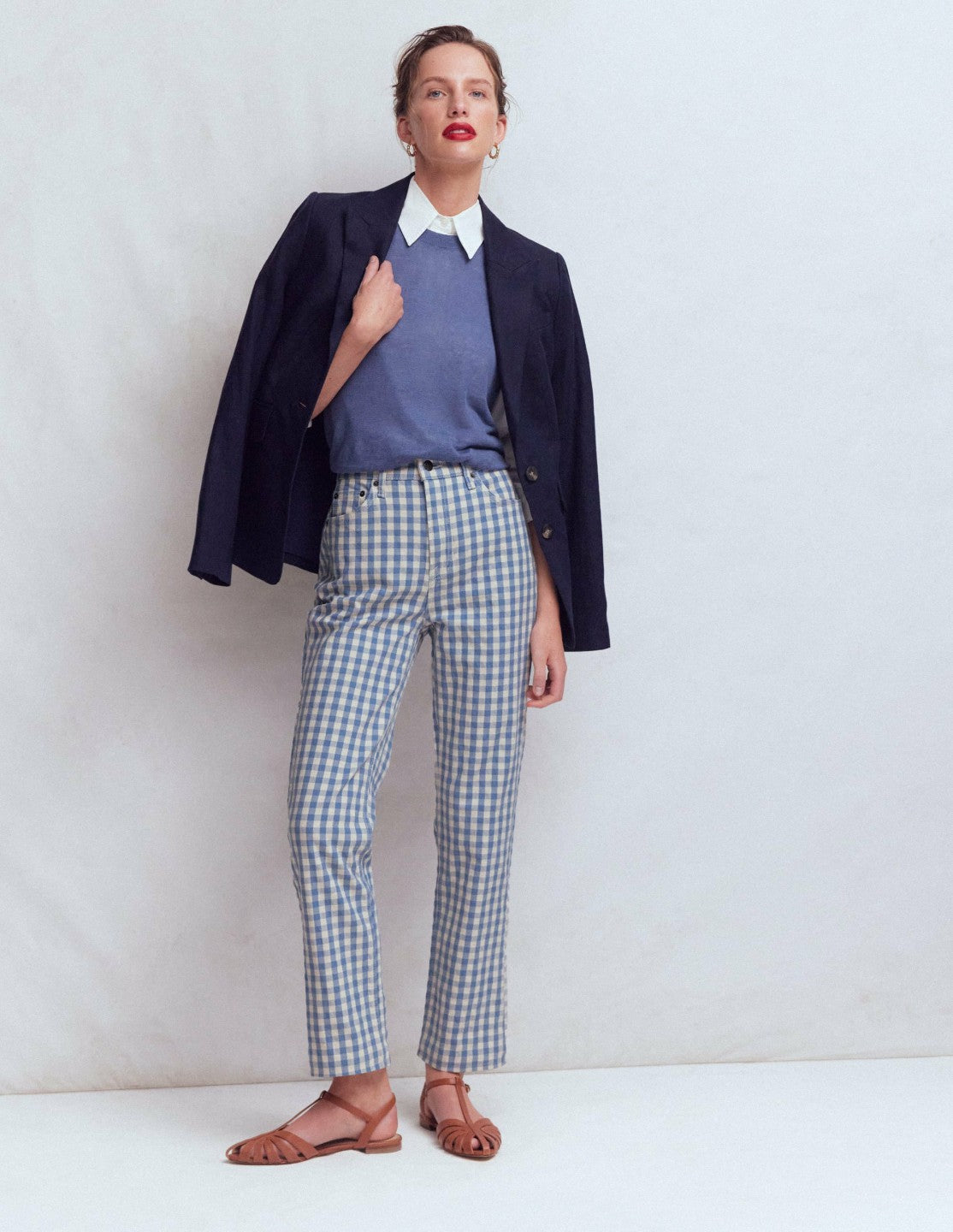 High Rise Straight Jeans-Blue Gingham / Boden Sale