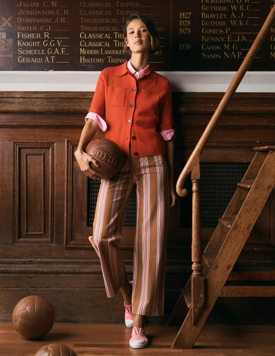 Primrose Cropped Pants-Cognac, Pink Stripe / Boden Discount