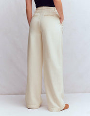 Pleated Wide Leg Jeans-Ecru / Boden Online