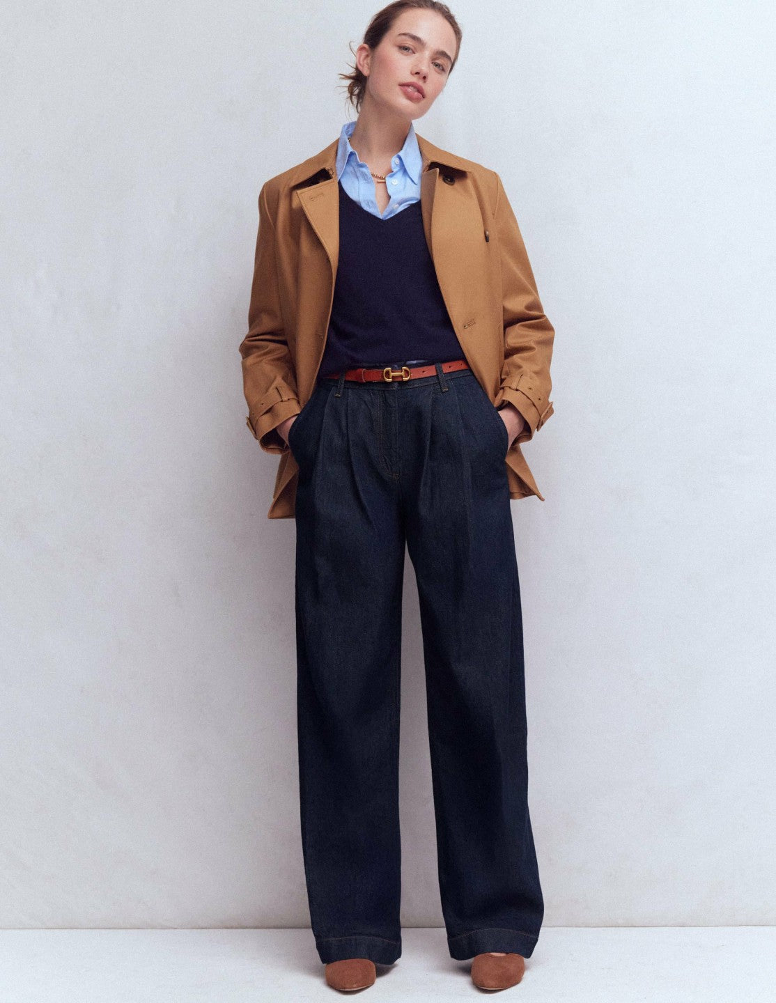 Pleated Wide Leg Jeans-Indigo Rinse / Boden Outlet