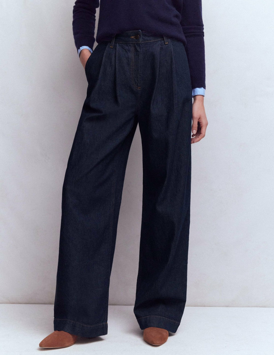 Pleated Wide Leg Jeans-Indigo Rinse / Boden Outlet