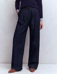 Pleated Wide Leg Jeans-Indigo Rinse / Boden Outlet