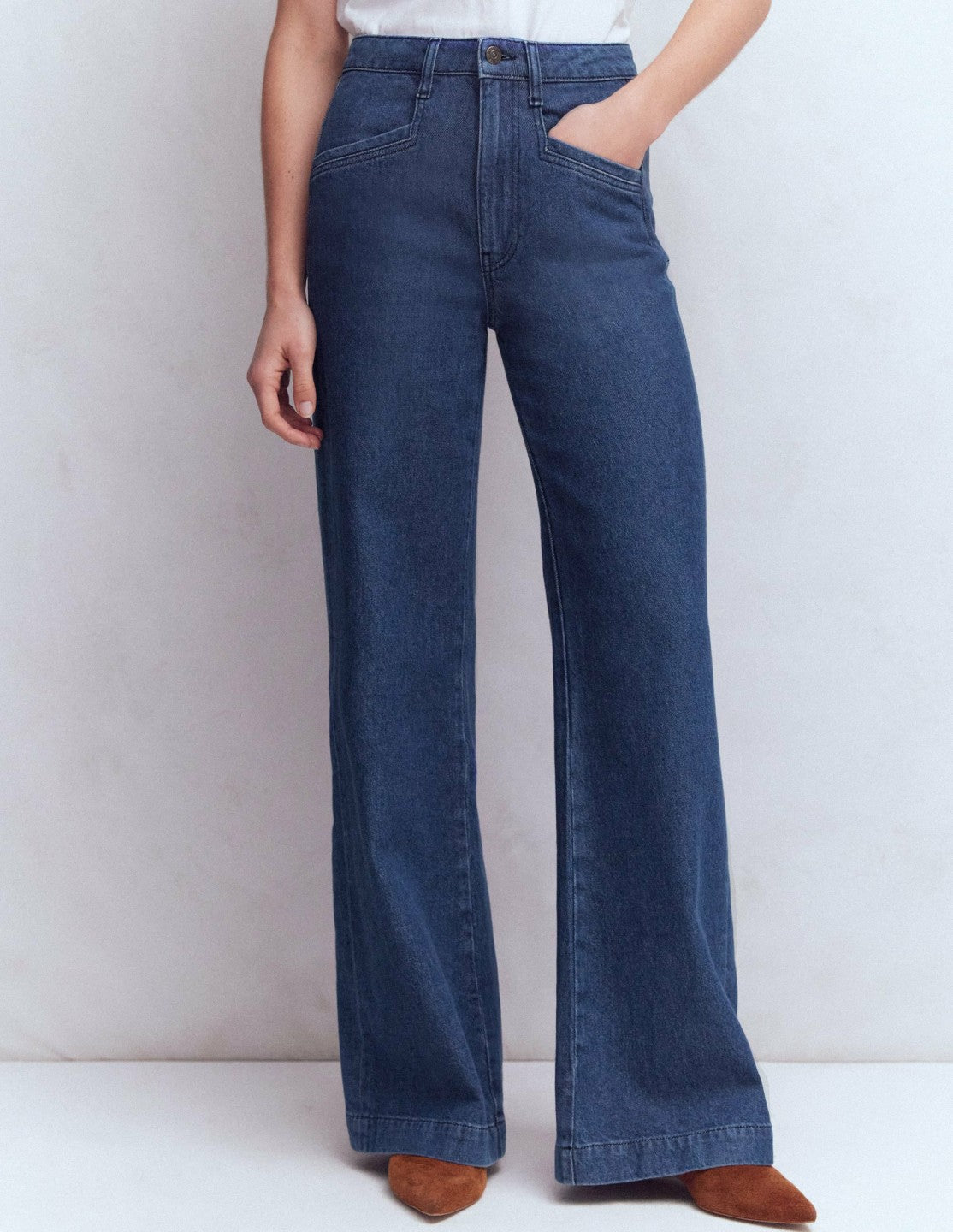 Pocket Detail Wide Leg Jeans-Mid Vintage / Boden Discount