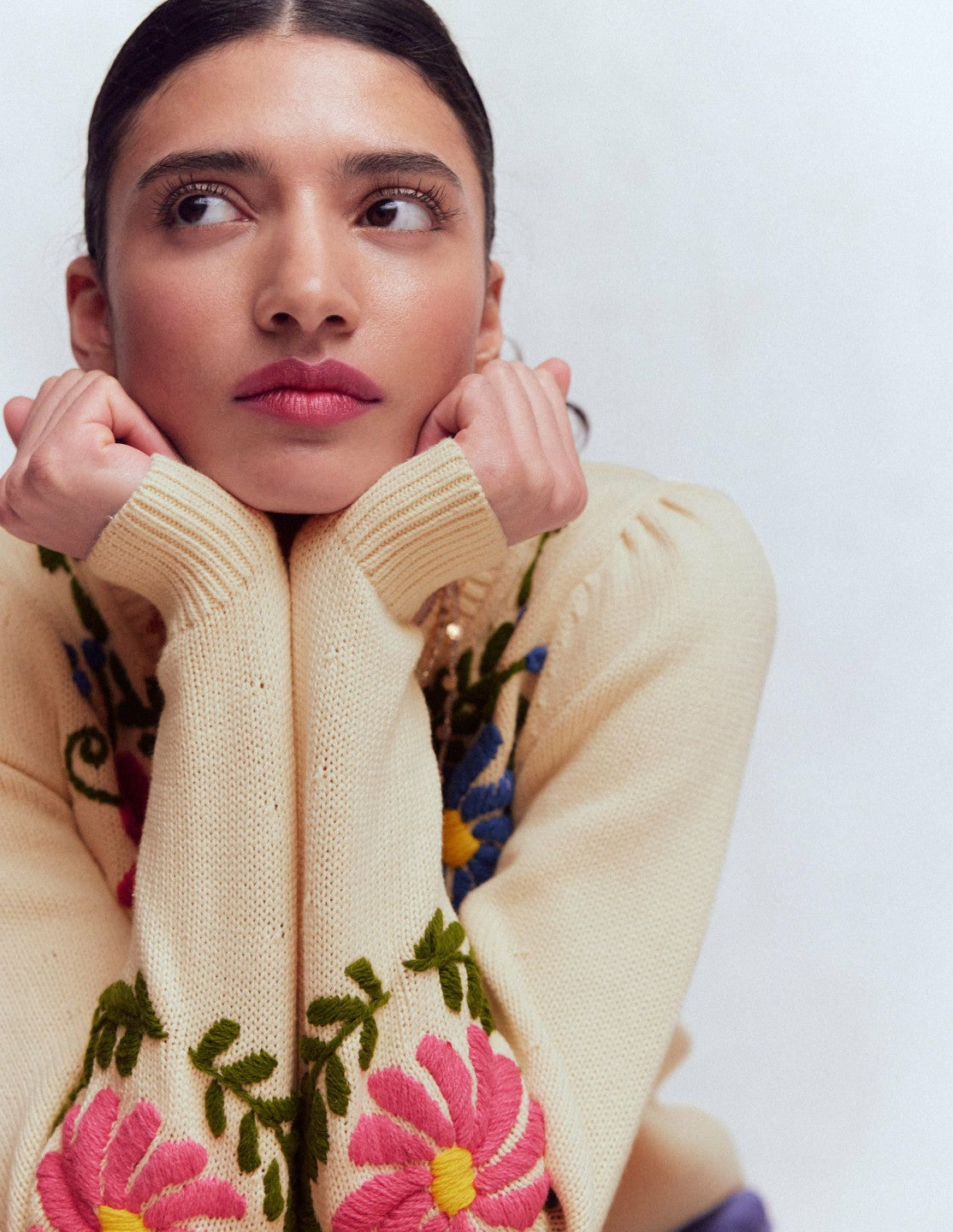 Davina Puff Sleeve Sweater-Ivory Embroidery / Boden
