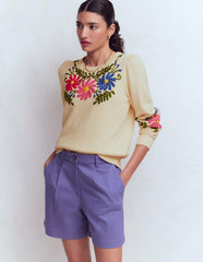 Davina Puff Sleeve Sweater-Ivory Embroidery / Boden