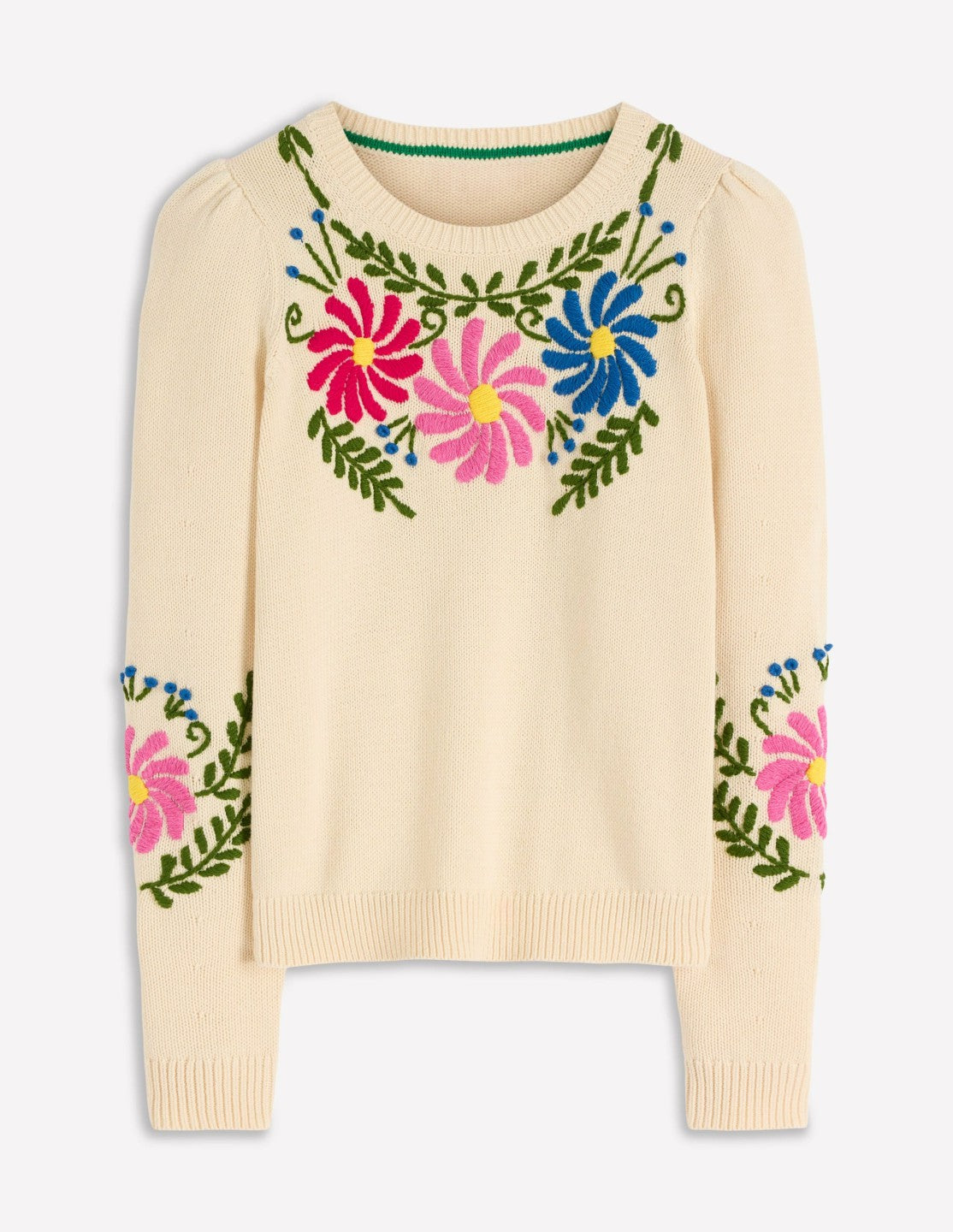Davina Puff Sleeve Sweater-Ivory Embroidery / Boden