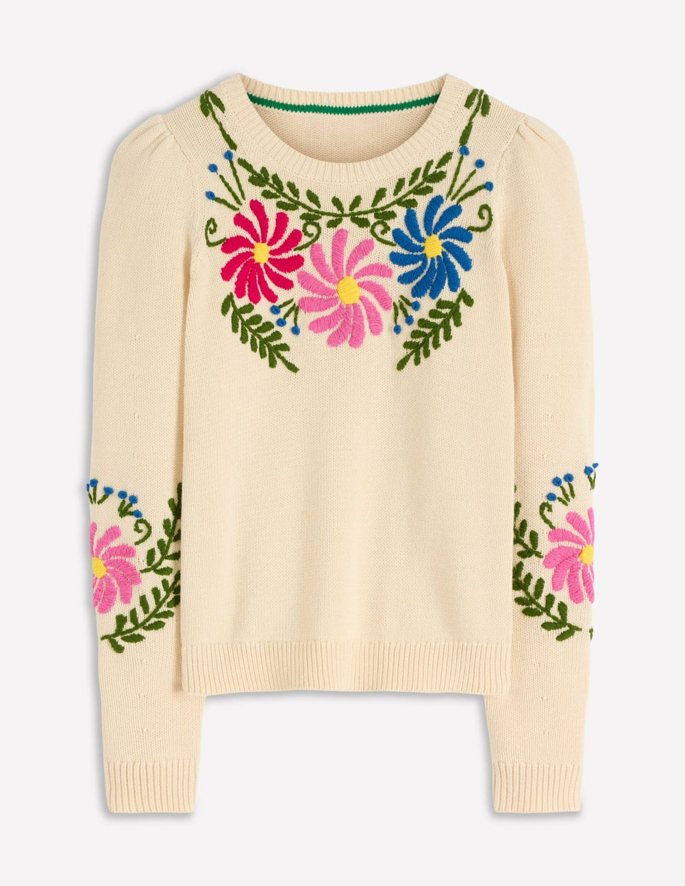 Davina Puff Sleeve Sweater-Ivory Embroidery / Boden