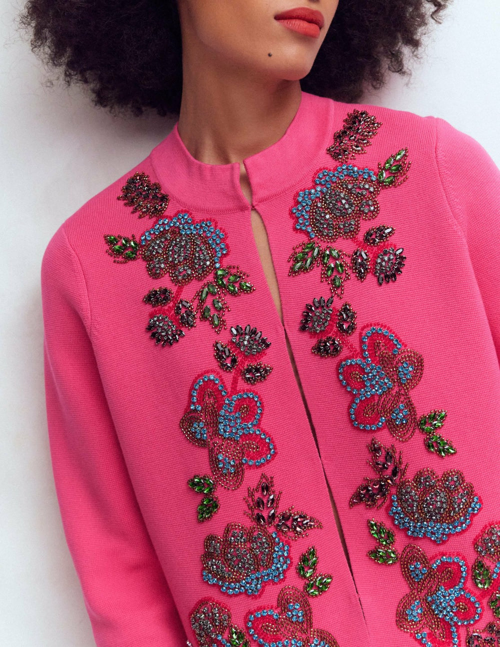 Elena Stand Neck Jacket-Pink Embroidery / Boden Online