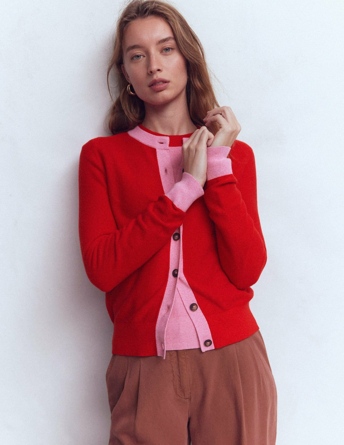 Grace Colour Block Cardigan-Bright Cherry / Boden Outlet