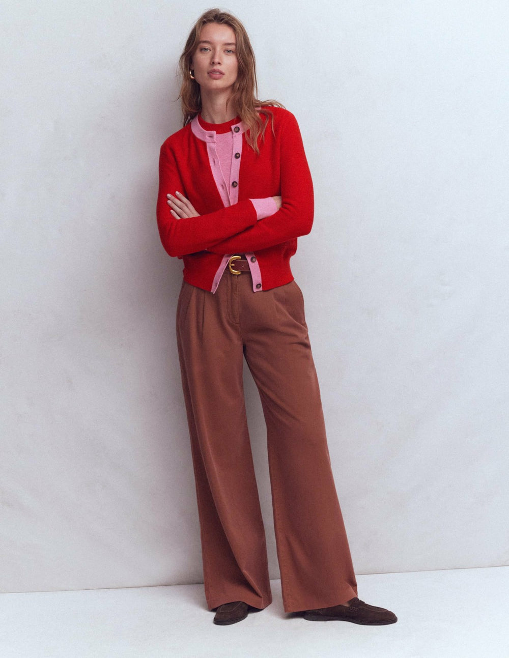 Grace Colour Block Cardigan-Bright Cherry / Boden Outlet