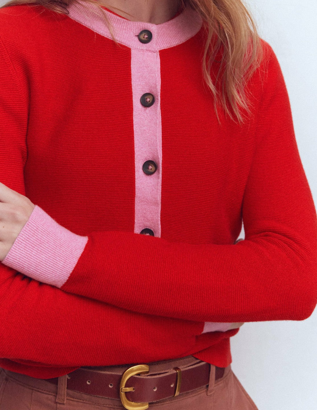Grace Colour Block Cardigan-Bright Cherry / Boden Outlet
