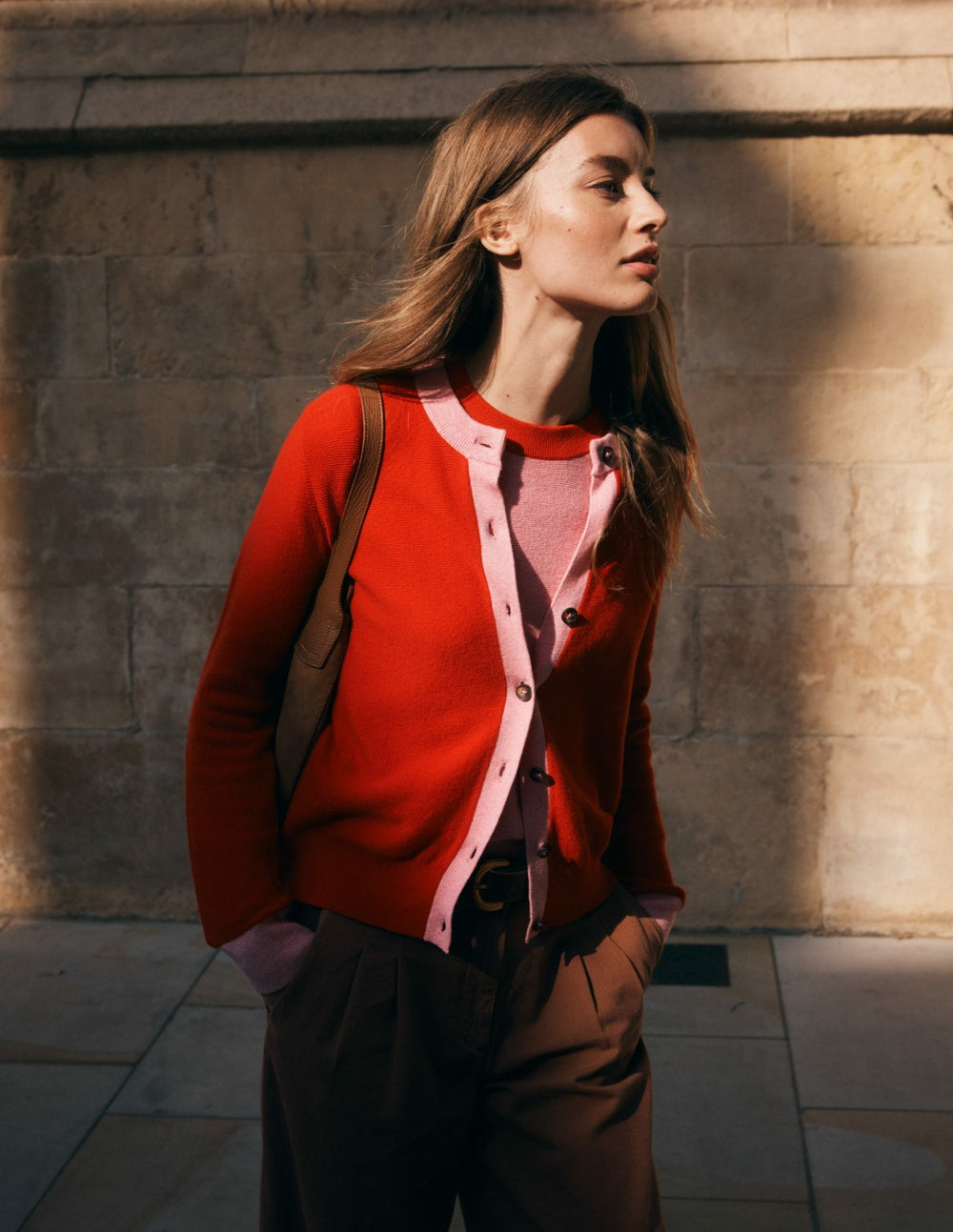 Grace Colour Block Cardigan-Bright Cherry / Boden Outlet