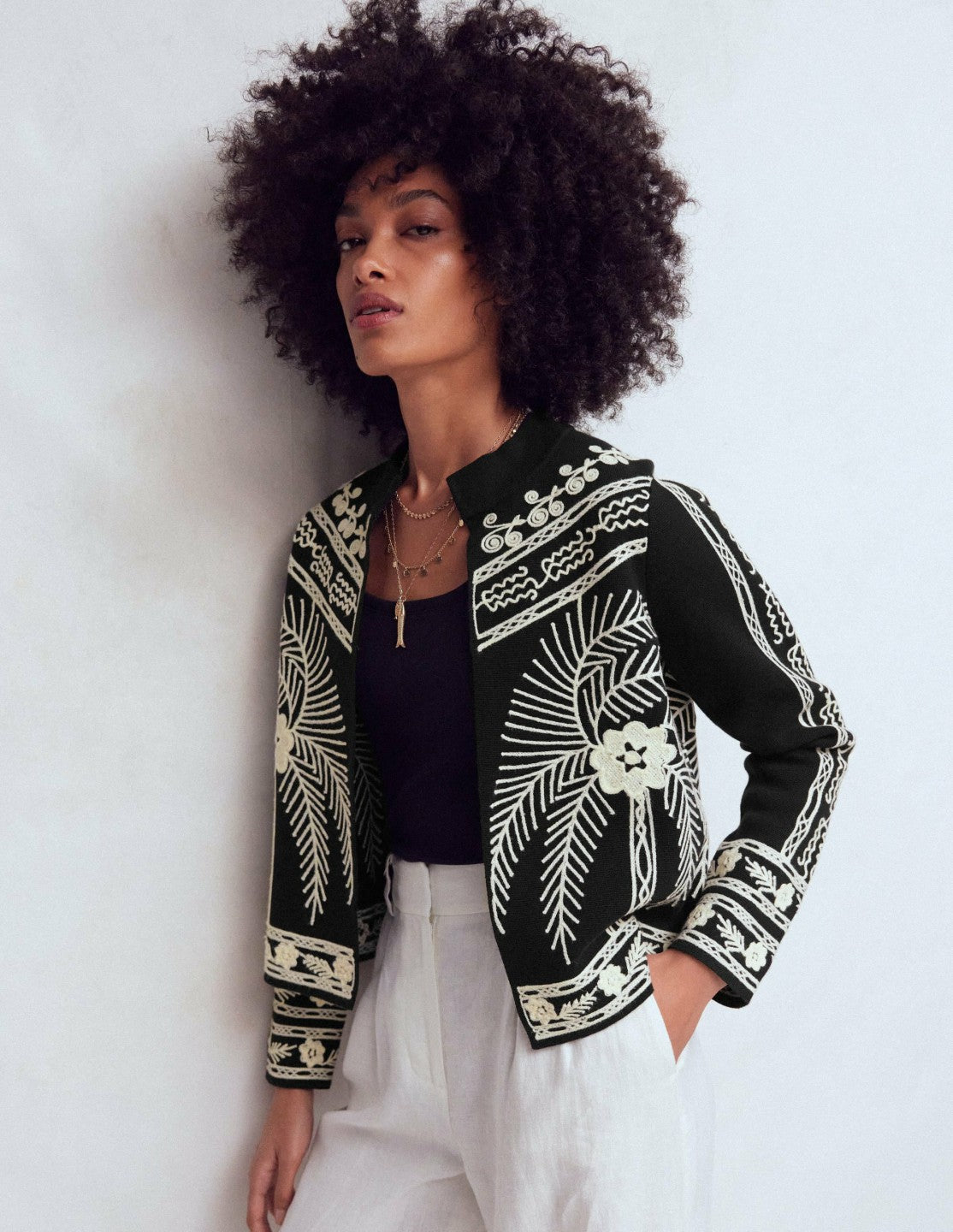 Elena Stand Neck Jacket-Black Embroidery / Boden us