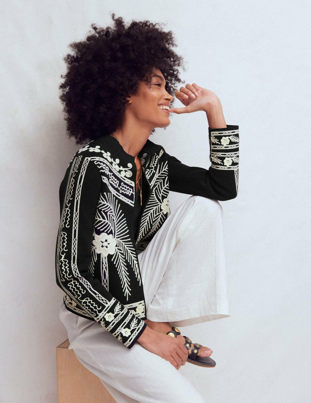 Elena Stand Neck Jacket-Black Embroidery / Boden us