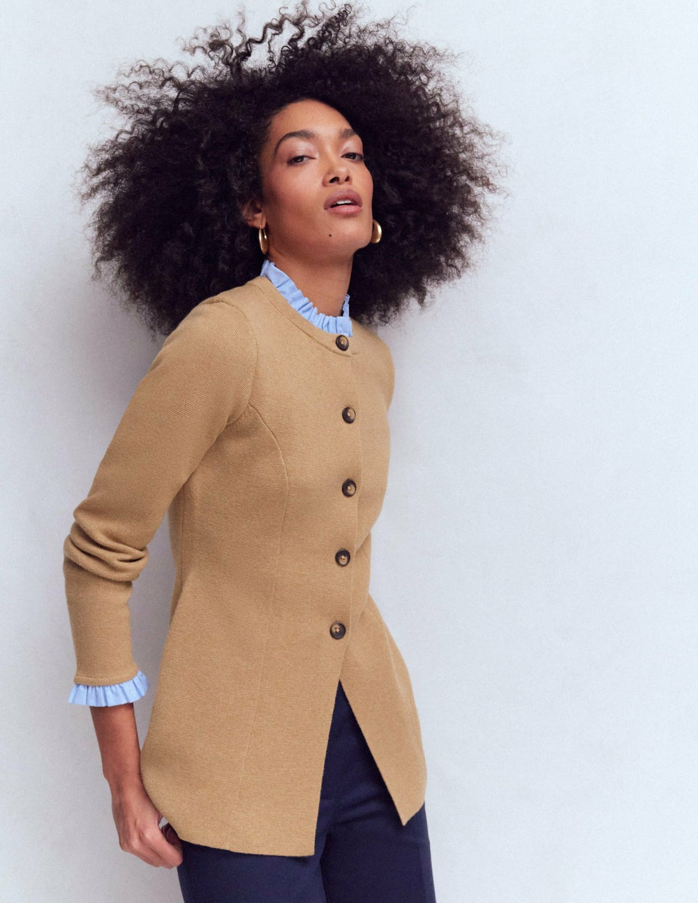 Joanna Fitted Knitted Jacket-Camel Melange / Boden