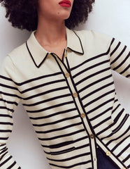 Liz Knitted Collared Cardigan-Ivory/ Navy / Boden Sale