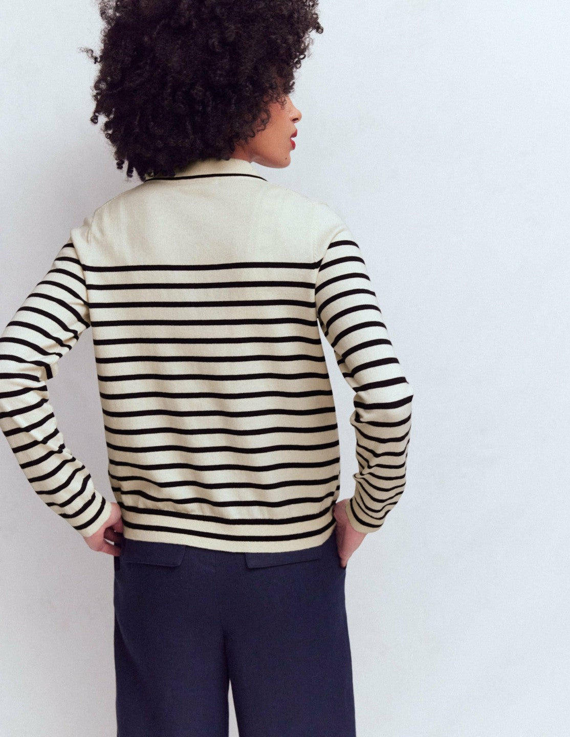 Liz Knitted Collared Cardigan-Ivory/ Navy / Boden Sale