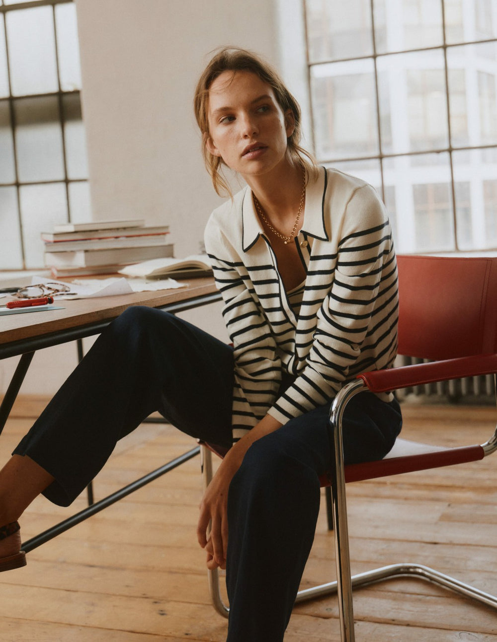 Liz Knitted Collared Cardigan-Ivory/ Navy / Boden Sale