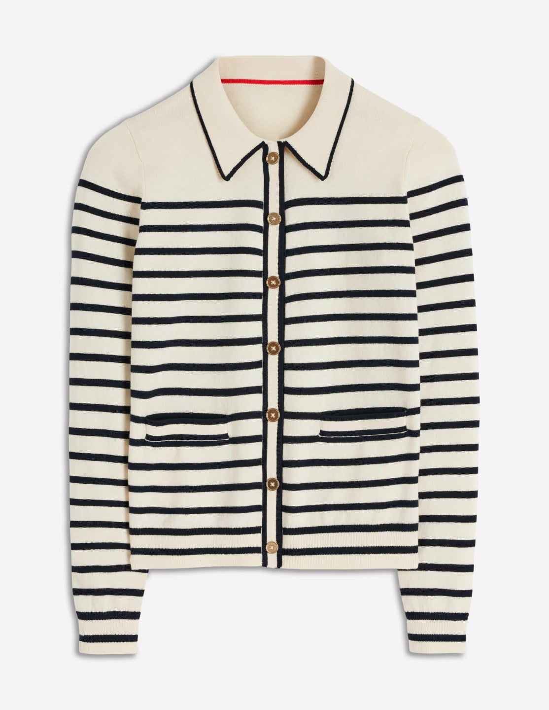 Liz Knitted Collared Cardigan-Ivory/ Navy / Boden Sale