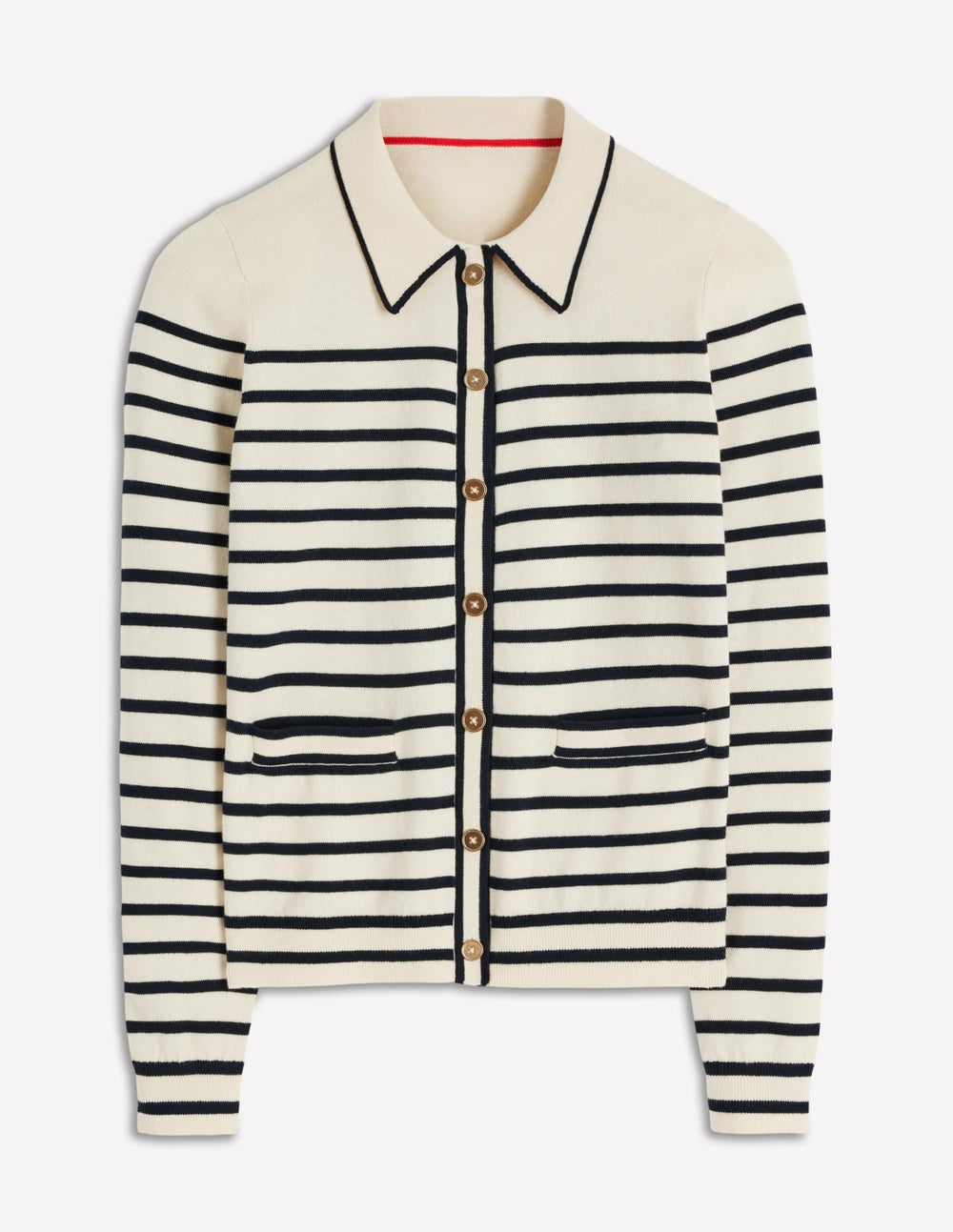 Liz Knitted Collared Cardigan-Ivory/ Navy / Boden Sale