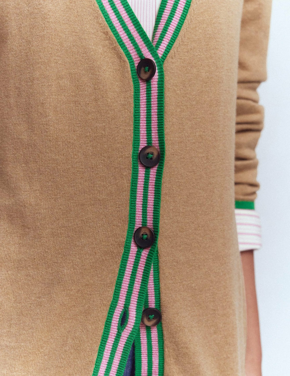 V Neck Longline Cardigan-Camel Melange / Boden Online