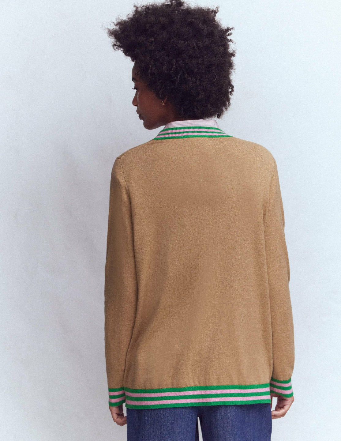 V Neck Longline Cardigan-Camel Melange / Boden Online