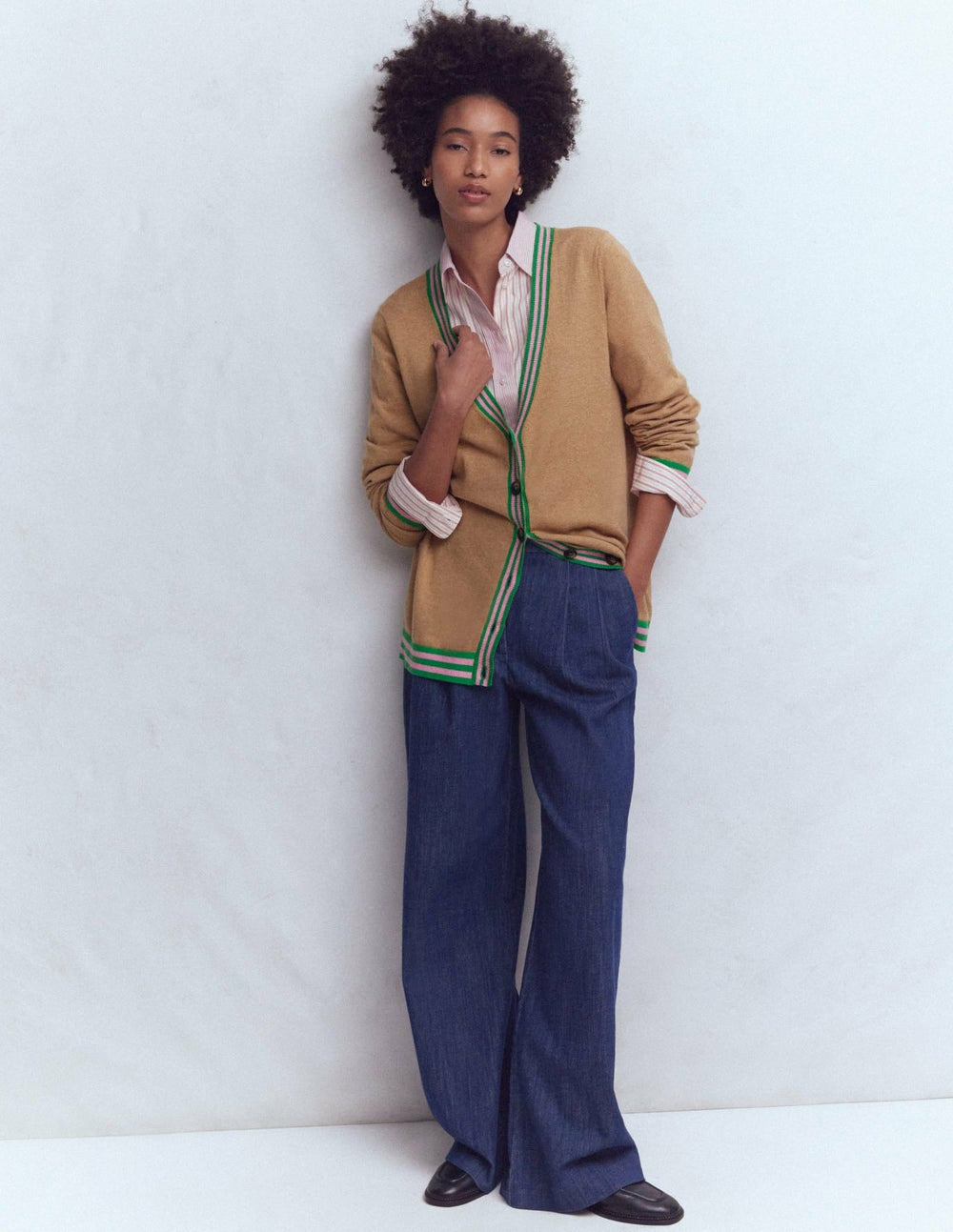 V Neck Longline Cardigan-Camel Melange / Boden Online