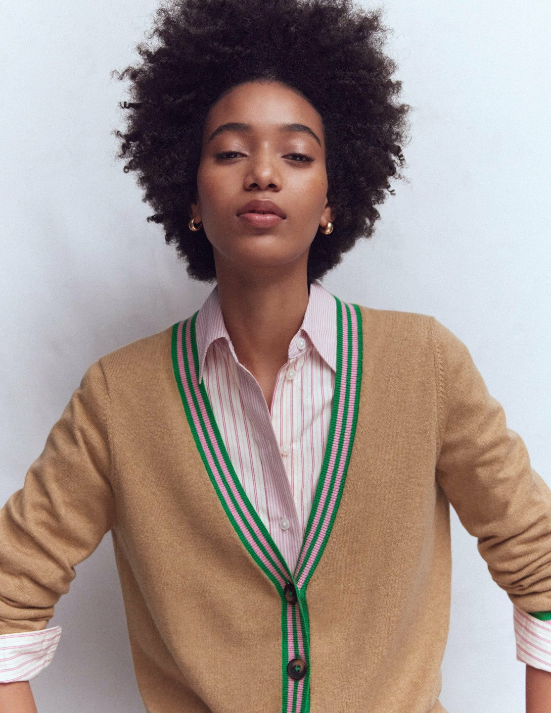 V Neck Longline Cardigan-Camel Melange / Boden Online
