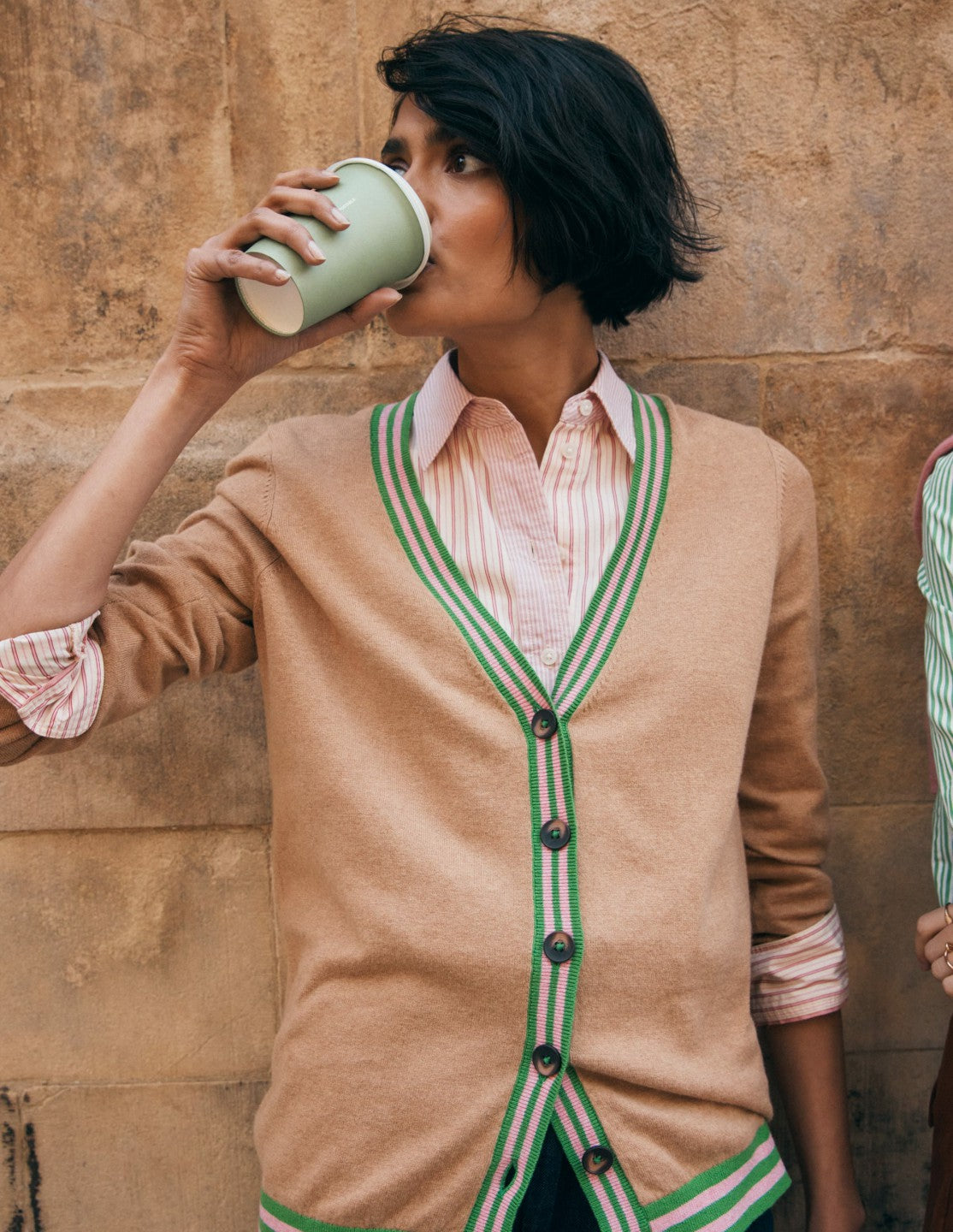 V Neck Longline Cardigan-Camel Melange / Boden Online