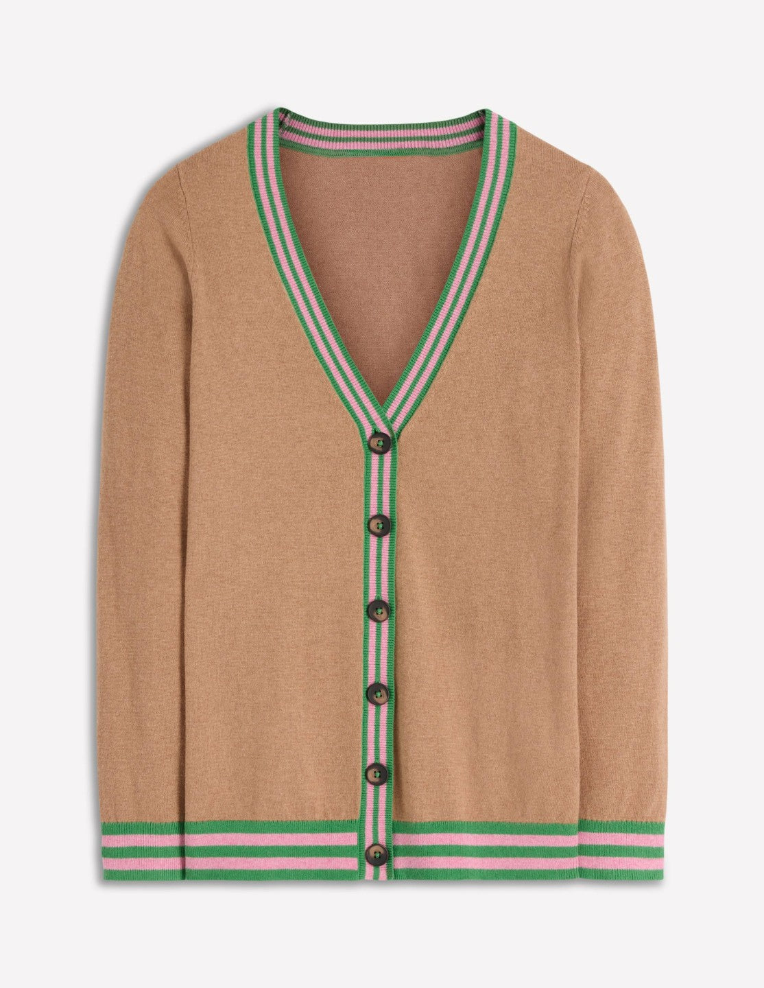 V Neck Longline Cardigan-Camel Melange / Boden Online