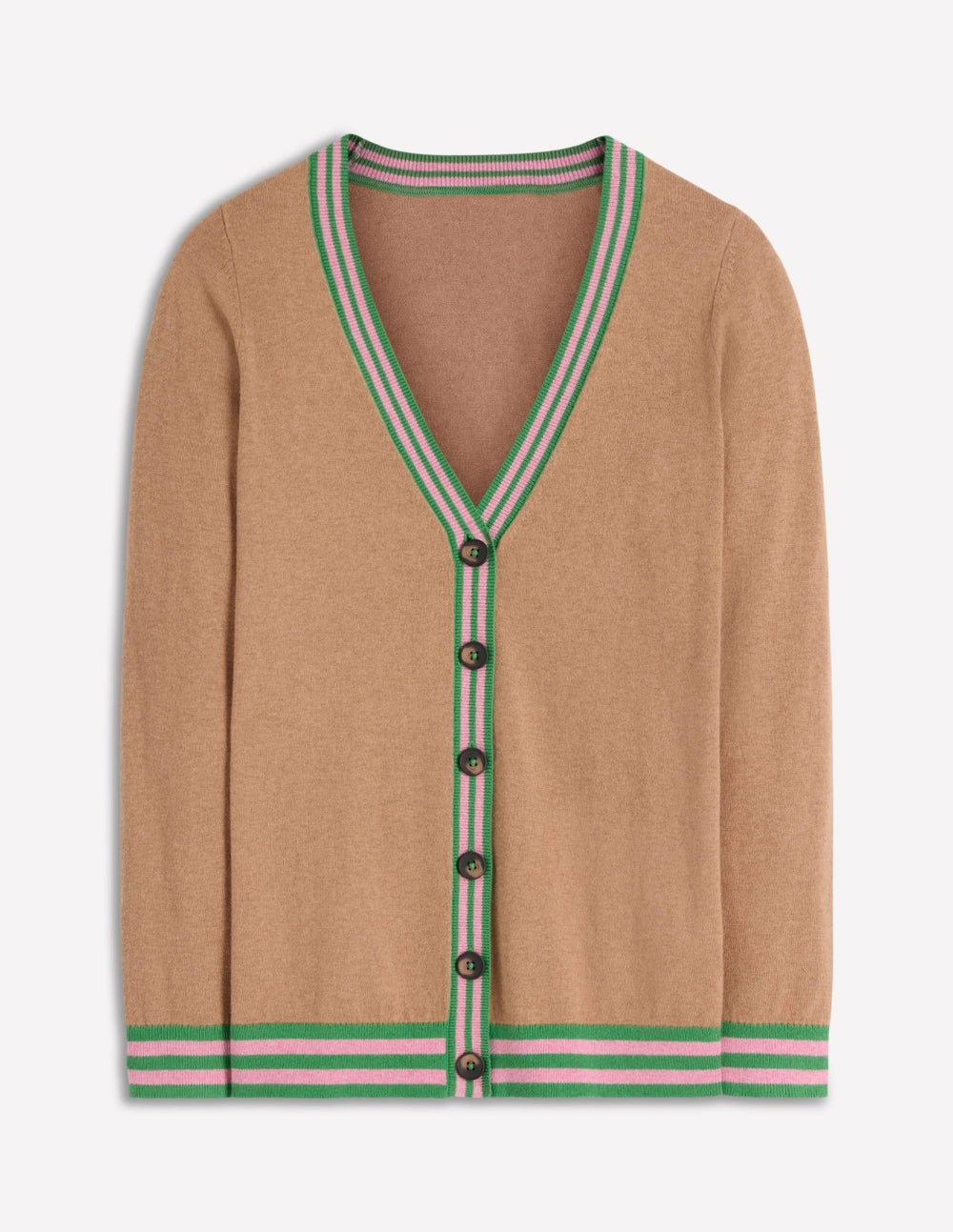 V Neck Longline Cardigan-Camel Melange / Boden Online