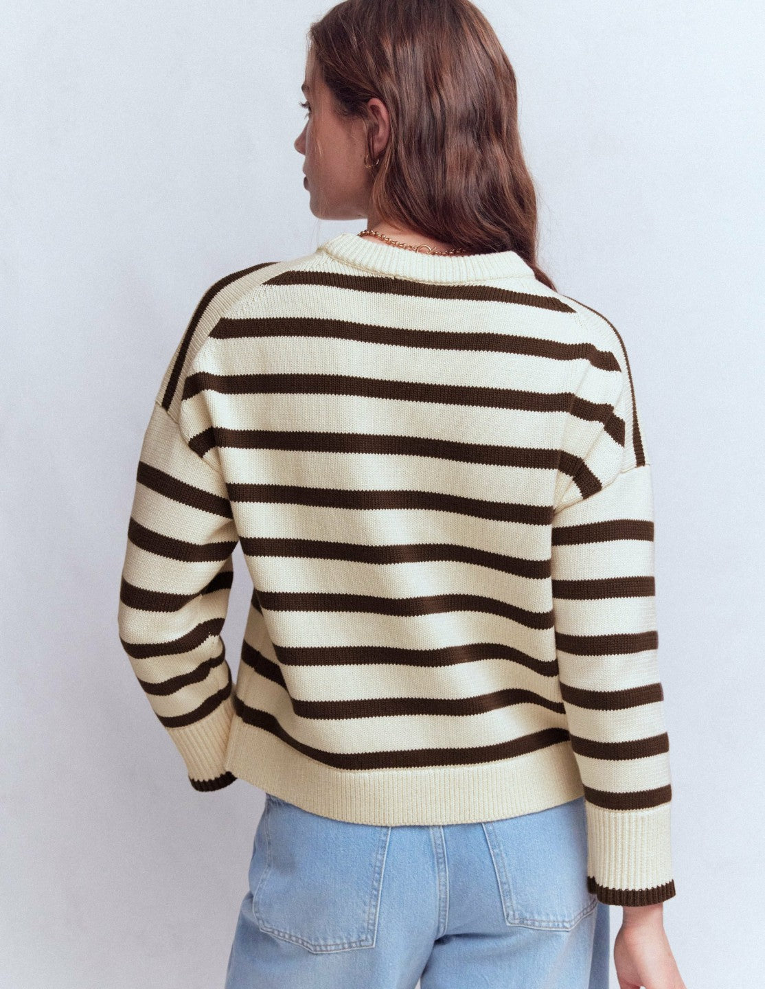 Lucy Relaxed Cotton Sweater-Ivory, Brown / Boden Outlet