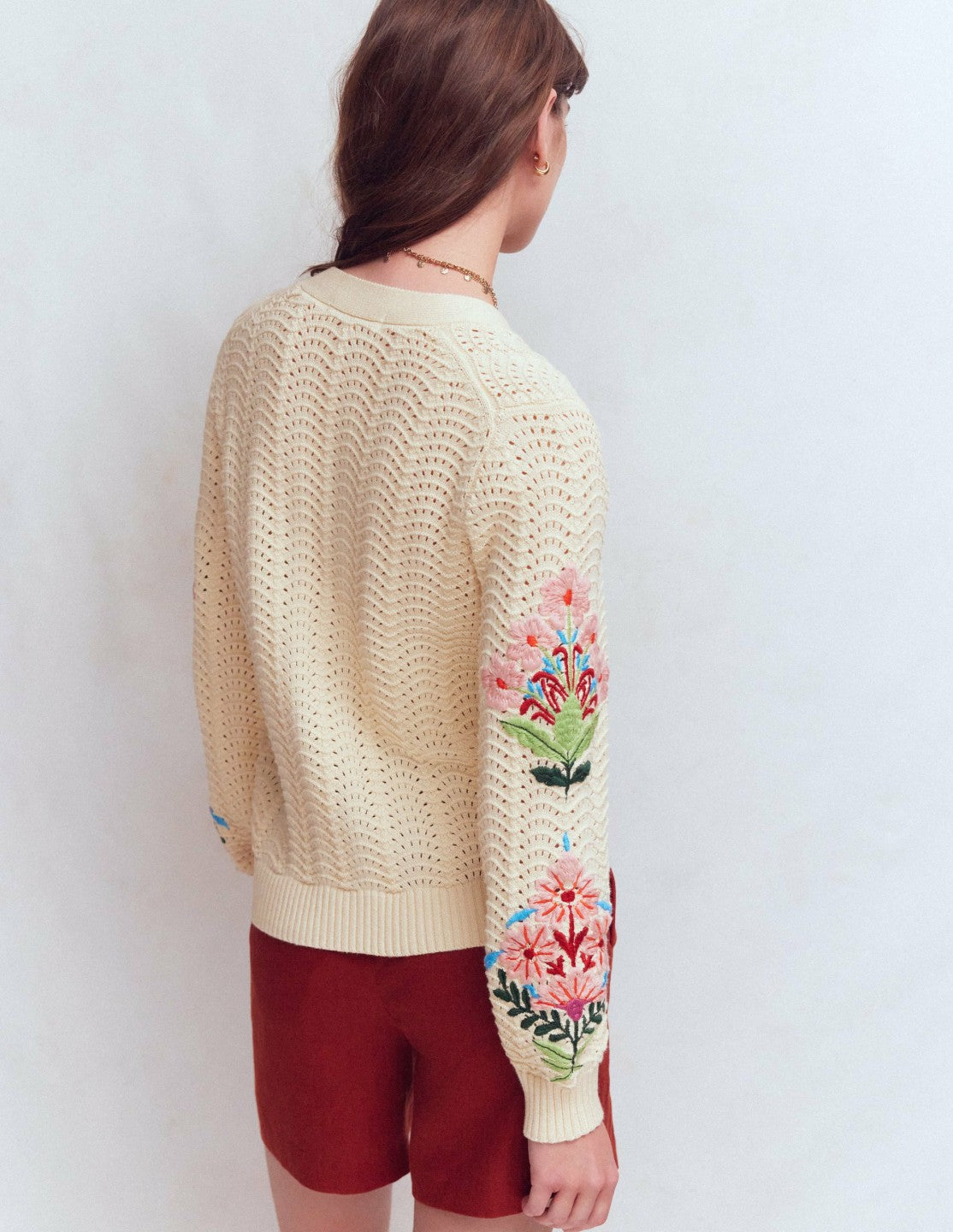 Relaxed Cotton Stitch Cardigan-Ivory, Embroidery / Boden Sale