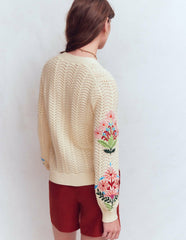 Relaxed Cotton Stitch Cardigan-Ivory, Embroidery / Boden Sale