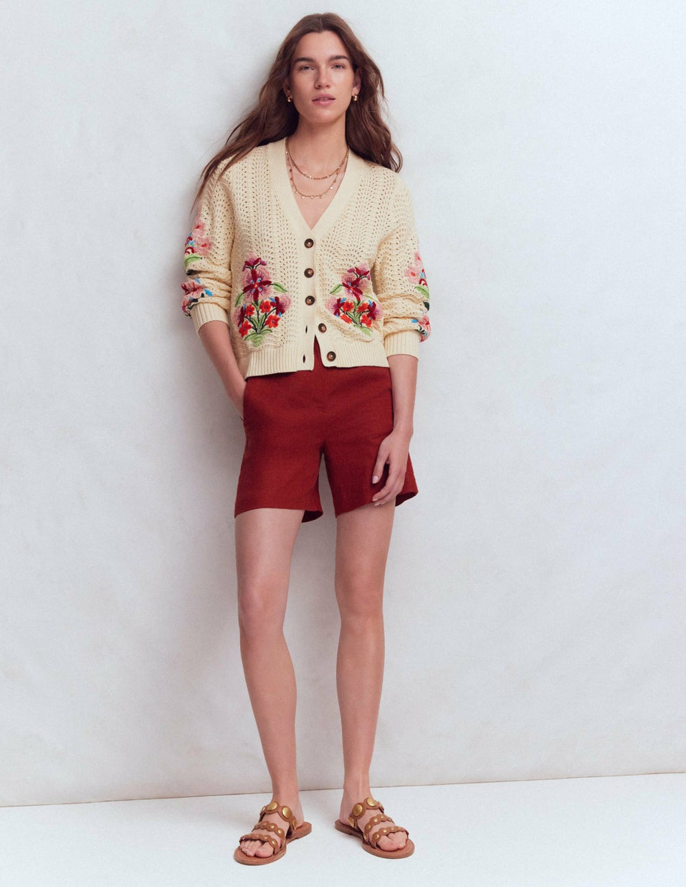Relaxed Cotton Stitch Cardigan-Ivory, Embroidery / Boden Sale