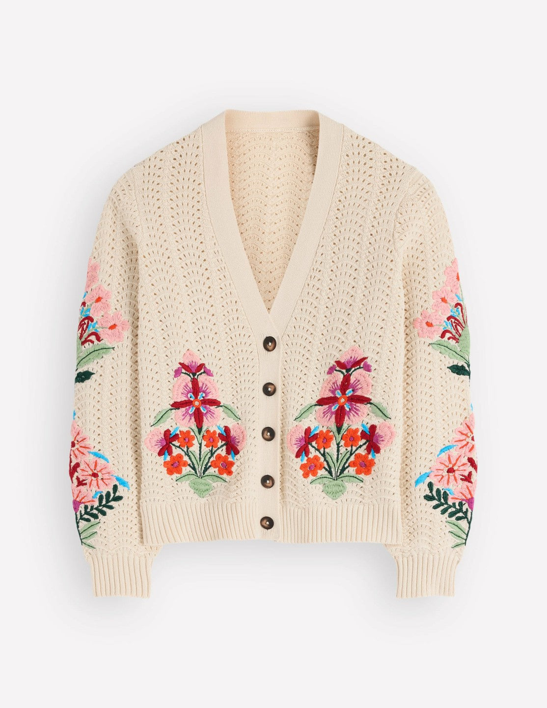 Relaxed Cotton Stitch Cardigan-Ivory, Embroidery / Boden Sale