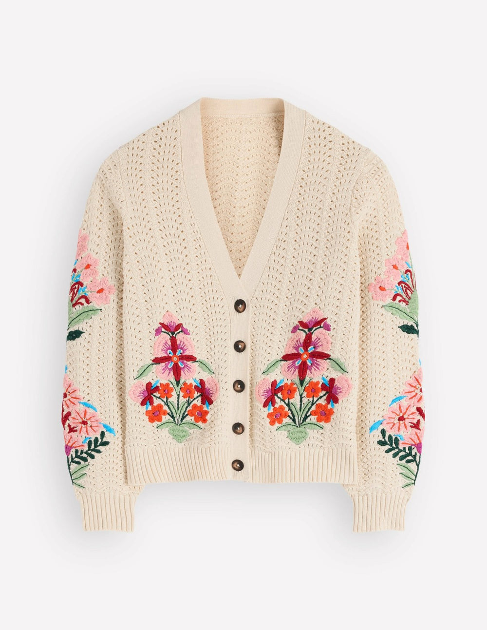 Relaxed Cotton Stitch Cardigan-Ivory, Embroidery / Boden Sale