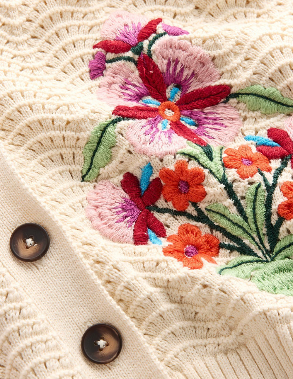 Relaxed Cotton Stitch Cardigan-Ivory, Embroidery / Boden Sale